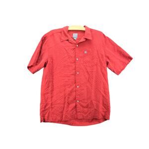 Mens Quiksilver Button Up Short Sleeve Shirt Size L Red Collared